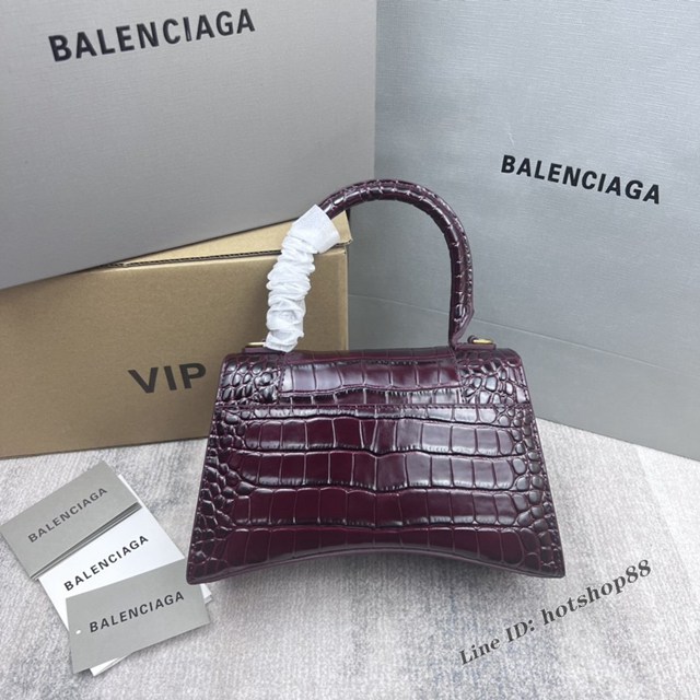 Balenciaga專櫃爆款鱷魚紋酒紅色中號Hourglass沙漏包 巴黎世家頂級原單手提肩背包 fyj1203